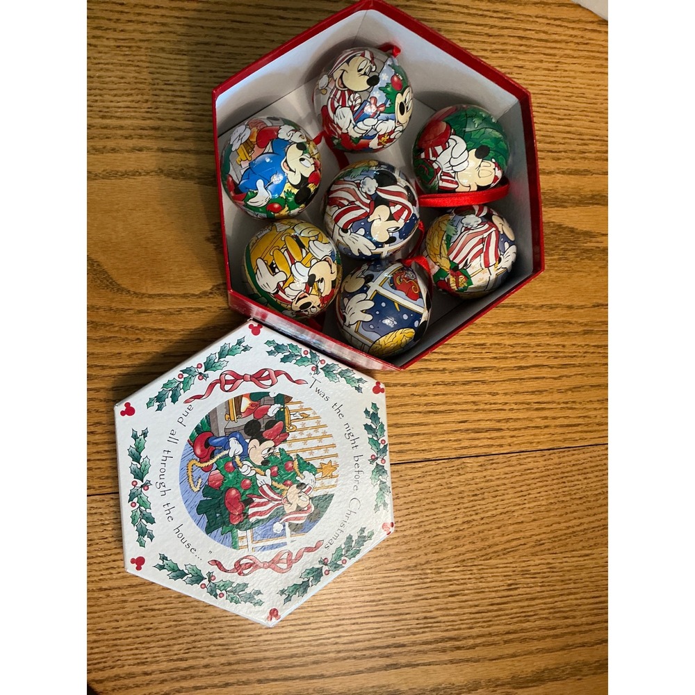 Disney Mickey Mouse Friends Christmas Ornaments Set 7pc Twas the Night Before